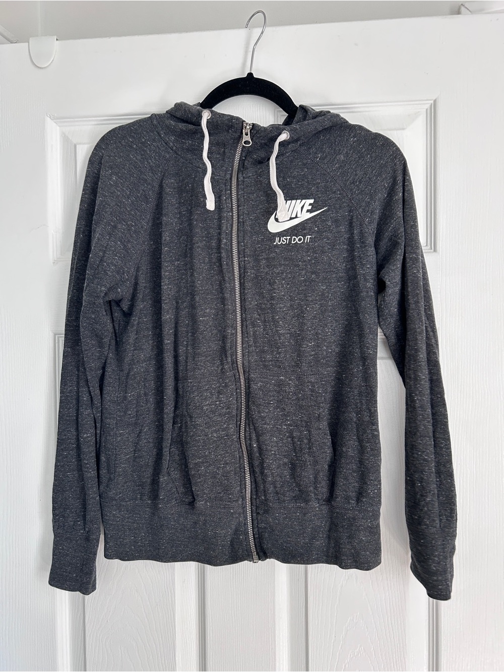 Nike Charcoal Gray Zip Hoodie with White Logo